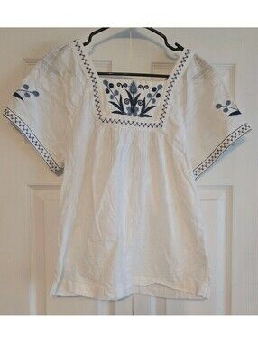 Madewell Embroidered Boho alma folk peasant Blouse folk Sz S square neck